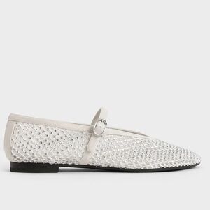 Charles & Keith Maggie White Crystal Mesh Mary Jane Flats
